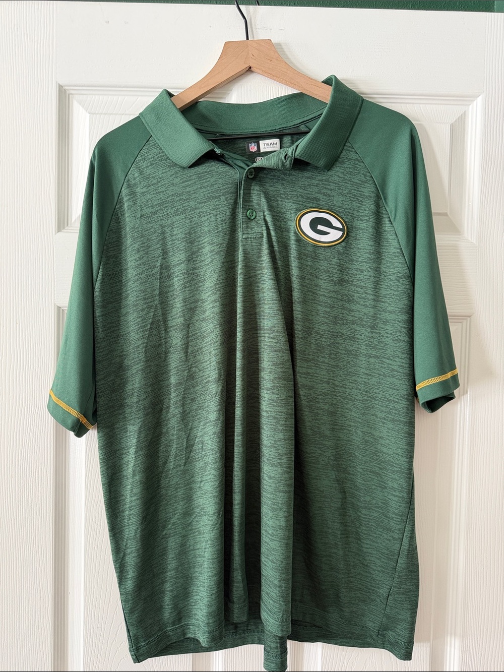 NFL Green Bay Packers Two-Tone Green Polo with Team Patch